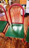 Chairs, USED Dining Chairs , Red Metal Frame , HD, Green Cushion Seat  NRE # 008803