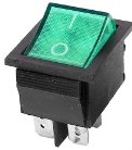 Switch, 4 pole, Green Rocker
