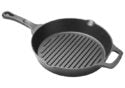 Cast Iron Grill Pan, 10.25" Round 1.75" Deep  Designed to last for generations, FireIron™ cast iron pans are pre-seasoned and induction ready. Great for kitchen-to-table service.  Raised ridges add grill marks while draining away excess fat Widened handle with thumb rest for a comfortable grip and better handling Induction ready; multiple cooking surfaces compatible Great for kitchen to table service NRE # 018610  Winco # CAGP-10R