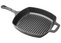 Cast Iron Grill Pan, 10.5" Square 1.75" Deep  Designed to last for generations, FireIron™ cast iron pans are pre-seasoned and induction ready. Great for kitchen-to-table service.  Raised ridges add grill marks while draining away excess fat Widened handle with thumb rest for a comfortable grip and better handling Induction ready; multiple cooking surfaces compatible Great for kitchen to table service NRE # 018611  Winco # CAGP-10S