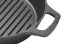 Cast Iron Grill Pan, 10.25" Round 1.75" Deep  Designed to last for generations, FireIron™ cast iron pans are pre-seasoned and induction ready. Great for kitchen-to-table service.  Raised ridges add grill marks while draining away excess fat Widened handle with thumb rest for a comfortable grip and better handling Induction ready; multiple cooking surfaces compatible Great for kitchen to table service NRE # 018610  Winco # CAGP-10R